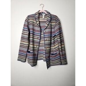 CLC Vintage‎ Wool Striped Button Front Jacket Colorful Cardigan Sweater S